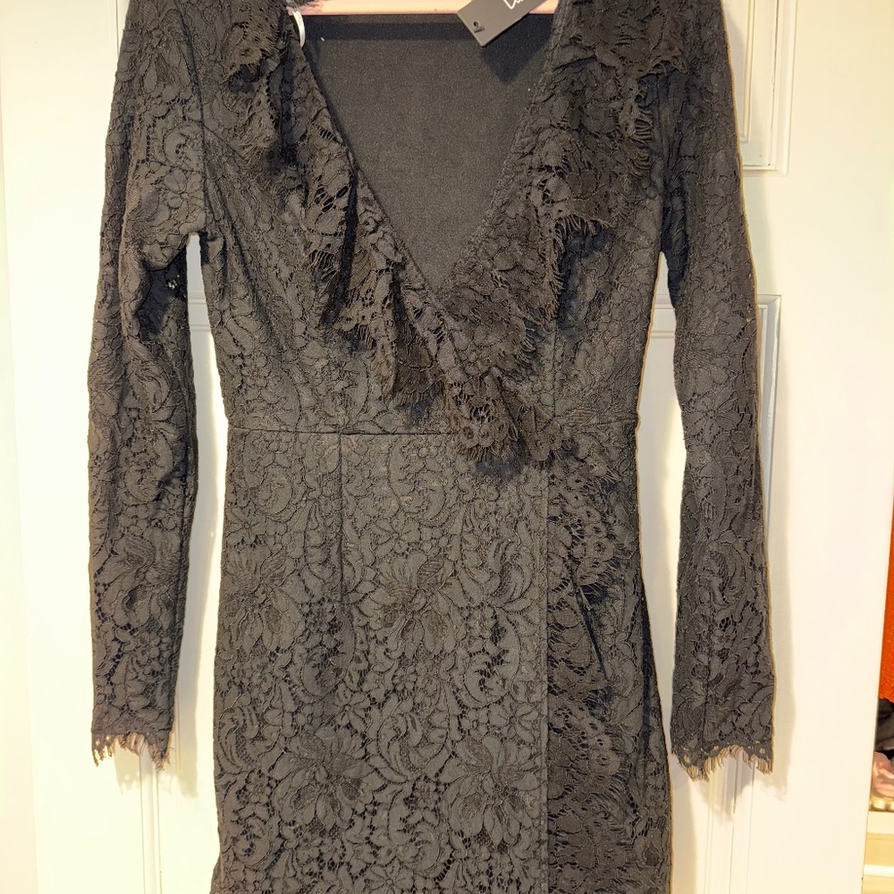 Lace Black V Neck Dress